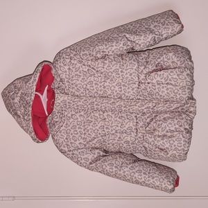 Gray leopard puffer winter jacket with pink fleece lining, Cherokee size 4T